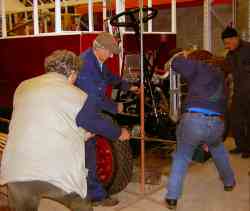 Friends try to start the SOS bus engine. photograph: 1928 Midland Red Bus.